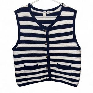 Joie Striped V-Neck Sweater Vest in Navy and White